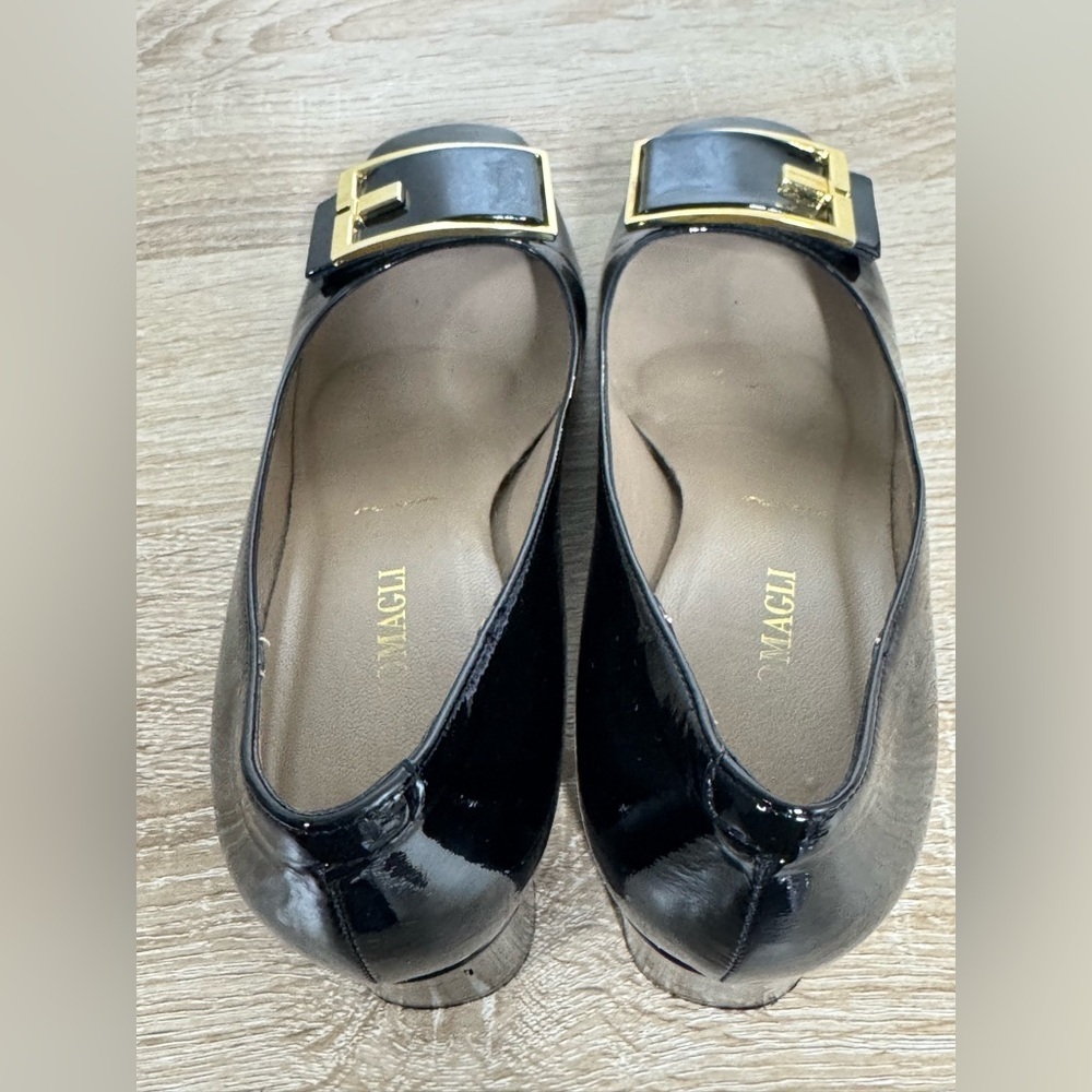 Bruno Magli Size 38.5 US 7.5 Black Patent Leather Block Heel Shoes Buckle - Picture 10 of 16